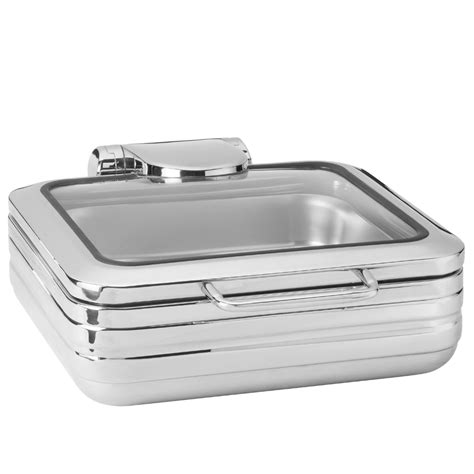 De Luxe Rectangle Stainless Steel Chafing Dish With Glass Lid Frame De Luxe Rectangle Stainless Steel Chafing Dish With Glass Lid Frame