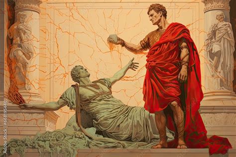 Death Of Julius Caesar Stabbed By Brutus He Holding In His Hand A