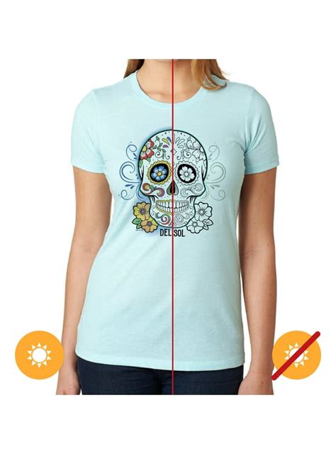 Del Sol Color Changing Women S Premium Crew Tee Day Of The Dead Blue Size Xl At Amazon Women S Clothing Store