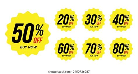 Different Percent Discount Sticker Yellow Discount Stock Vector
