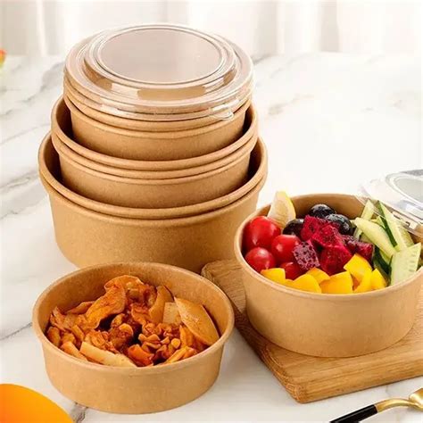 Disposable Paper Salad Bowls With Lids Custom Eco Friendly Kraft White