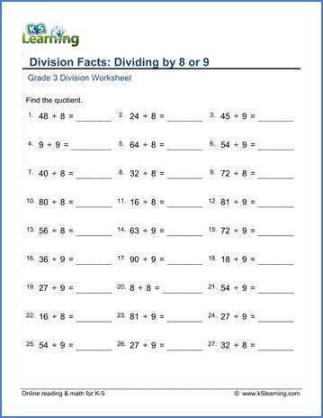 Dividing By 8 Worksheets K5 Learning