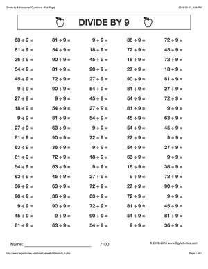 Dividing By 9 Division Math Worksheets With 6 Different Styles To