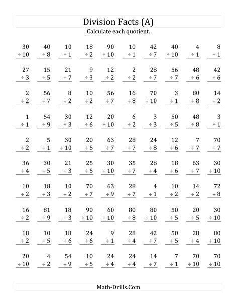 Division Facts Worksheets Free Printable Divisonworksheets Com