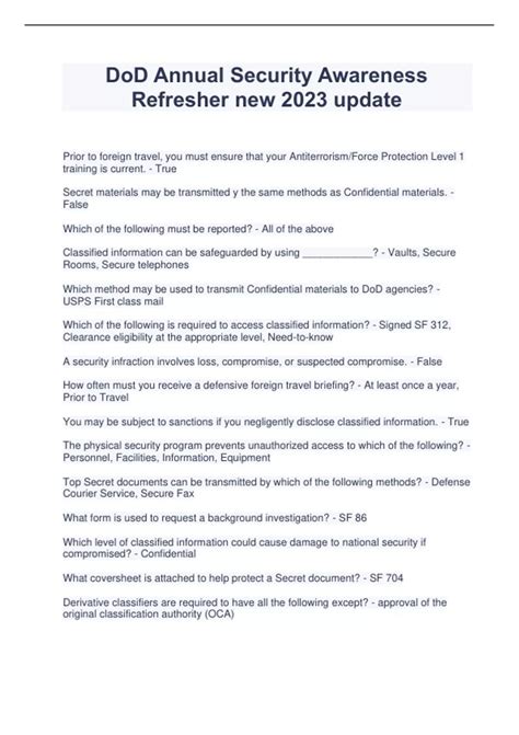 Dod Annual Security Awareness Refresher