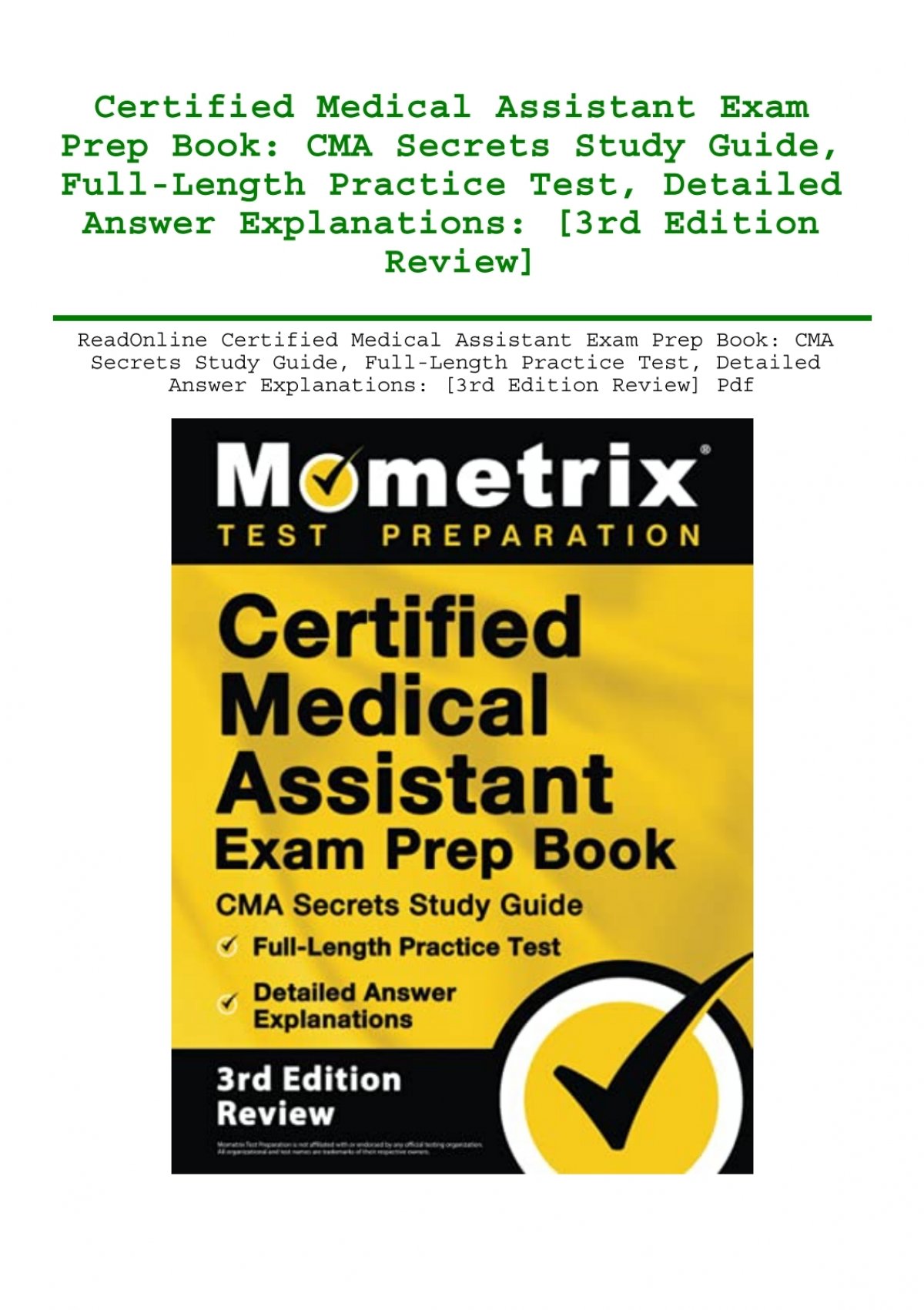 Download Certified Medical Assistant Exam Secrets Study Guide Cma Test