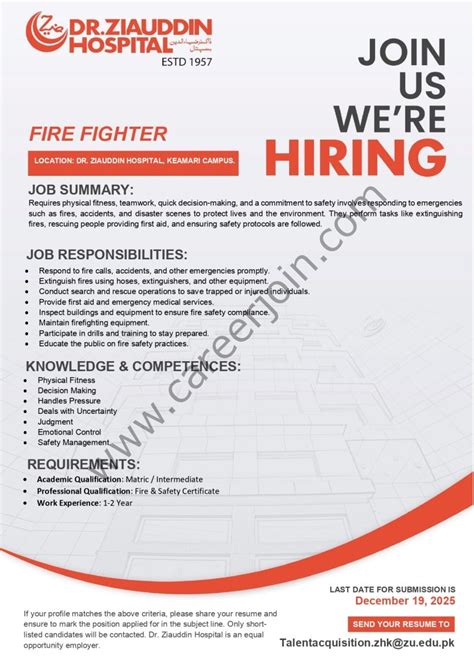 Dr Ziauddin Hospital Jobs Fire Fighter Dr Ziauddin Hospital Jobs Fire Fighter