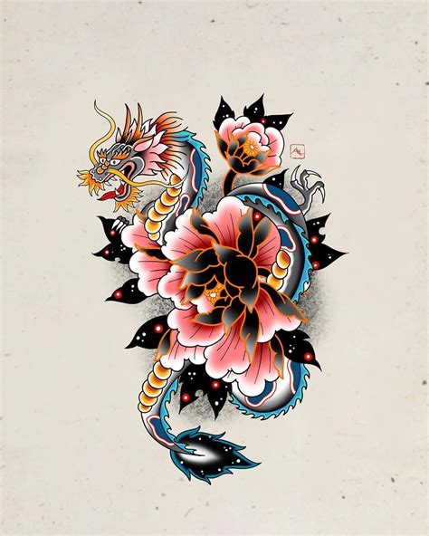Dragon And Flower Tattoo