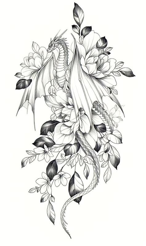 Dragon Tattoo With Flowers Dragon Tattoo With Wings Dragon Thigh