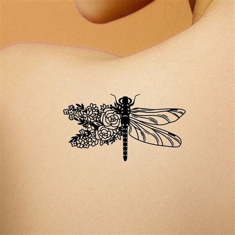 Dragonfly And Flowers Temporary Tattoo