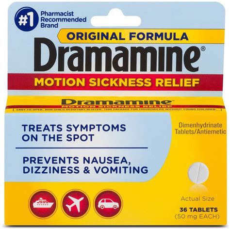 Dramamine Motion Sickness Relief Tablets Original Formula 36 Ct