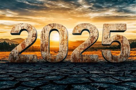 Dramatic 2025 Year Number Over Cracked Earth And Sunset Sky Premium Dramatic 2025 Year Number Over Cracked Earth And Sunset Sky Premium