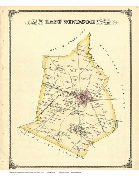 East Windsor Township New Jersey 1875 Old Town Map Reprint Mercer Co