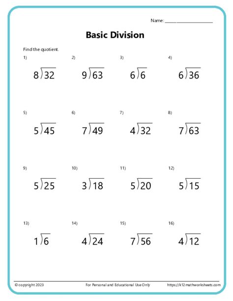 Easy Division For Grade 4 12 Practice Worksheets