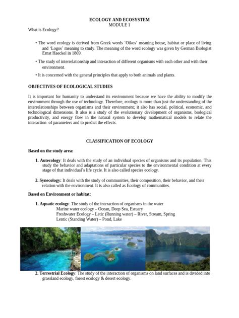 Ecology Module 1 General Biology Characteristics Of Ecosystems