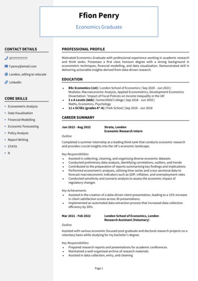 Economics Graduate Cv Example Guide Land Great Jobs