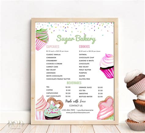 Editable Bakery Price List Template Bakery Menu Cookie Price List