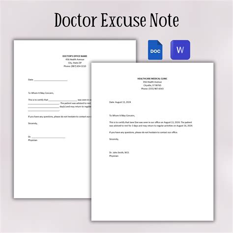 Editable Doctor Excuse Note Template Printable Doctor S Note Doctor