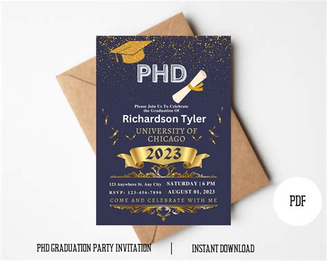Editable Phd Graduation Invitation Doctorate Graduate Party Etsy