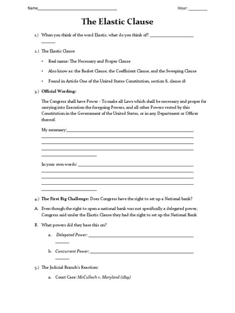 Elastic Clause Worksheet Pdf Necessary And Proper Clause Article