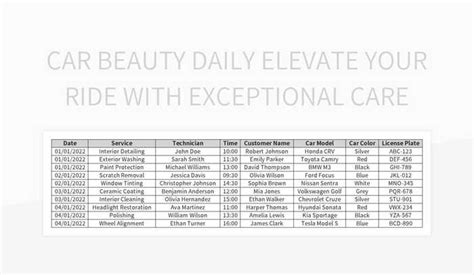 Elevate Your Ride Every Day With Superior Car Care Excel Template