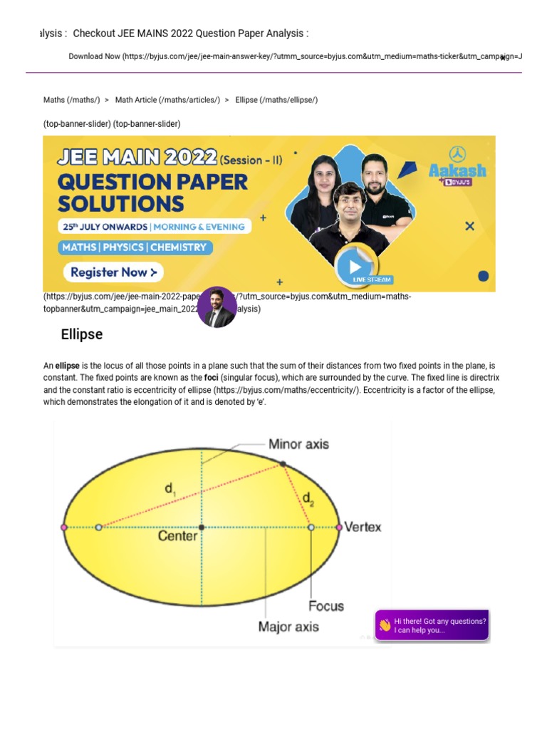 Ellipse Definition Equation Properties Eccentricity Formulas