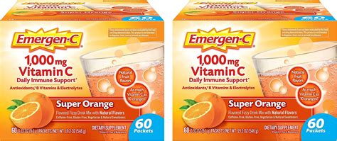 Emergen C 255115 1000Mg Super Orange Flavor Vitamin C Powder 60 Count
