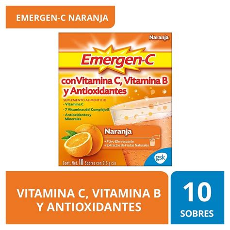 Emergen C Suplemento Alimenticio Polvo Efervescente Sabor Naranja Caja