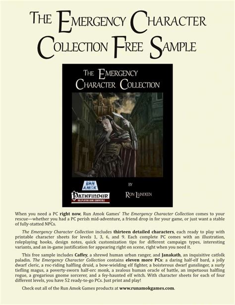 Emergency Character Collection Run Amok Games Drivethrurpg