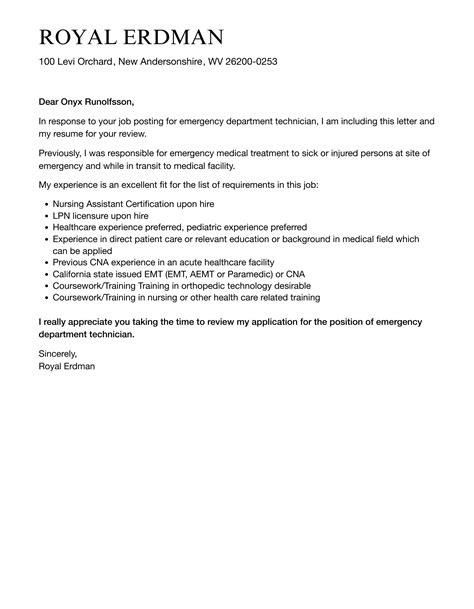 Emergency Department Technician Cover Letter Velvet Jobs Emergency Department Technician Cover Letter Velvet Jobs