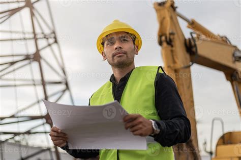 Engineer Man Working In Building Site Young Worker Man Working In Engineer Man Working In Building Site Young Worker Man Working In