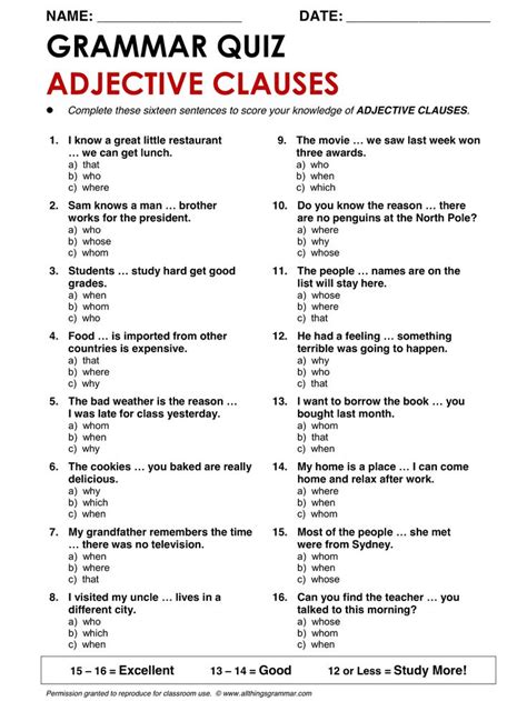 English Grammar Quiz Identify Adjective And Adverb Clauses Proprofs