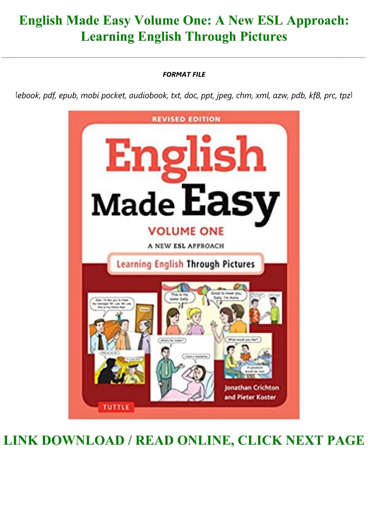 English Made Easy Volume One Learning English Through Pictures By