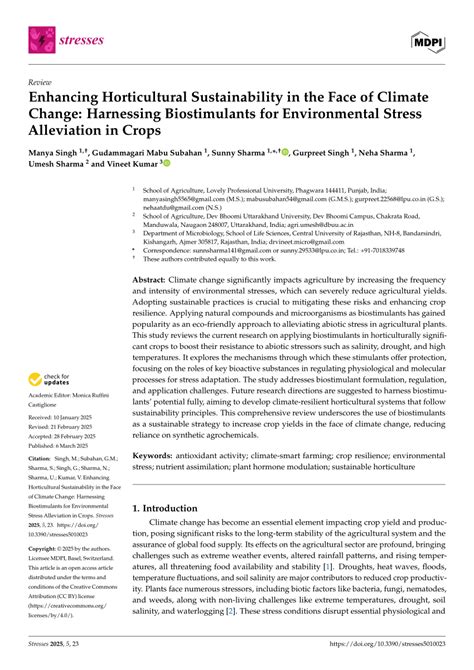 Enhancing Horticultural Sustainability In The Face Of Climate Change Harnessing Biostimulants For Environmental Stress Alleviation In Crops