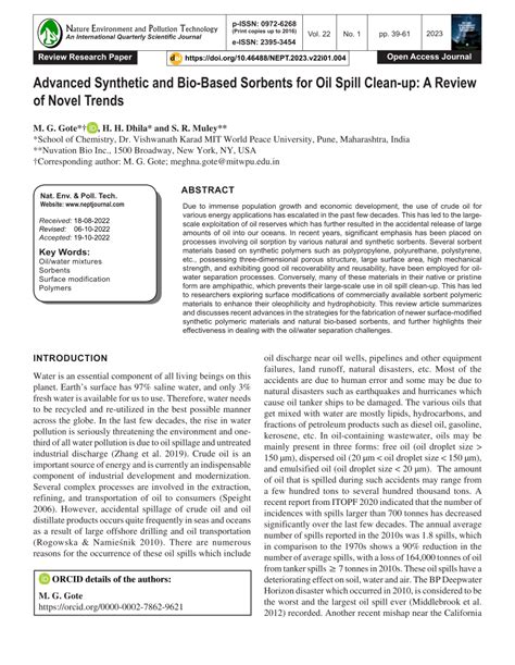 Environmental Science Technology Journal Natural Sorbents In Oil
