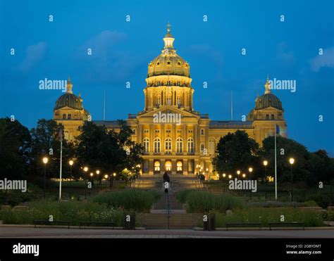 Exterior Of The Historic Iowa State Capitol Building At Twilight In Des