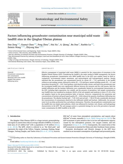 Factors Influencing Groundwater Contamination Near Municipal Solid Waste Landfill Sites In The Qinghai Tibetan Plateau Sciencedirect