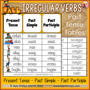 Fall Themed Irregular Verbs Past Tense Tables By Nyla S Crafty Teaching