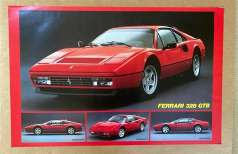 Ferrari 328 Gtb Vintage Poster Original Sport Car Race Car Red 1980S Italy Cars Etsy