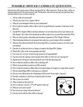 Ffa Officer Elections Sample Interview Questions By Ag Teaching Made Easier