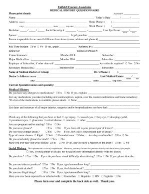 Fillable Online Enfield Eyecare Associates Medical History Questionnaire Fax Email Print