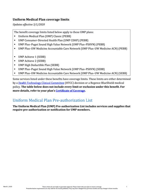 Fillable Online Uniform Medical Plan Ump And Pebb For Public