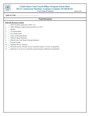 Fillable Online United States Coast Guard Officer Program Check Sheet