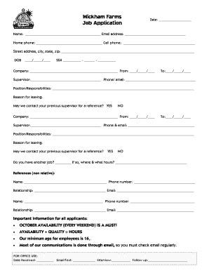 Fillable Online Wickham Farms Job Application Fax Email Print Pdffiller