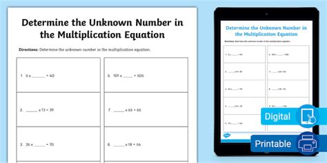 Finding Unknown Whole Numbers In Multiplication Equations Finding Unknown Whole Numbers In Multiplication Equations