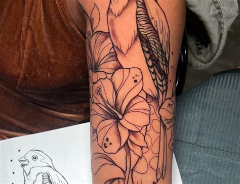 Fine Line Bird Lotus Flower Tattoo By Funk Tha World Iron Palm Tattoos Body Piercing