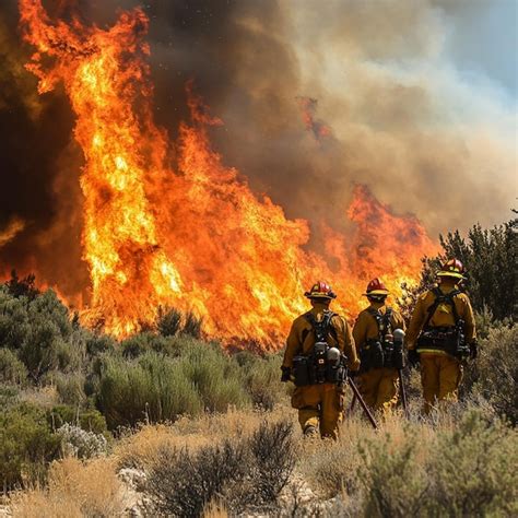 Firefighters Working Together To Control A Wildfire With Specialized