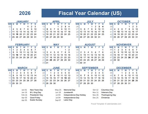 Fiscal Year 2026 Calendar Free Printable Calendar