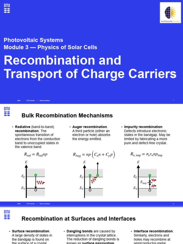 Five Different Recombination Mechanisms Are Shown With Charge Carriers