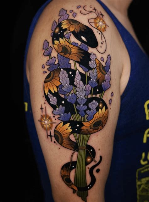 Floral Geisha Snake Tattoo Design